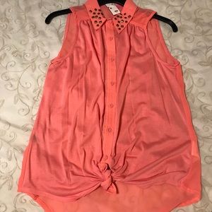 Wet Seal Orange Studded Collar Sheer Back NEW